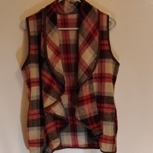 Plaid Sleeveless Vest with Waterfall Ruffle Detail